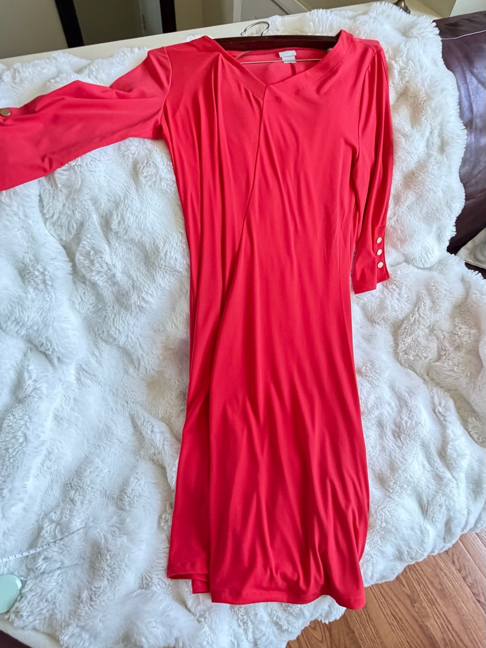 NWT Chico's Bright Red V-Neck Midi Dress Size 2 Which Is Large/12 - Picture 12 of 13